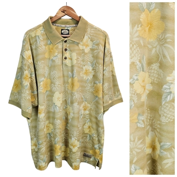 Tommy Bahama Mens Hawaiian Hibiscus Print Cotton Polo Shirt XXL Coastal Beachy - Picture 1 of 13